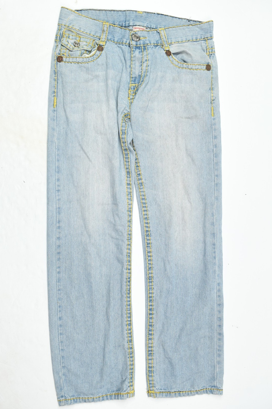 True Religion BILLY SUPERT Bootcut Jeans Mens 34 Blue Flap-Pockets Straight USA